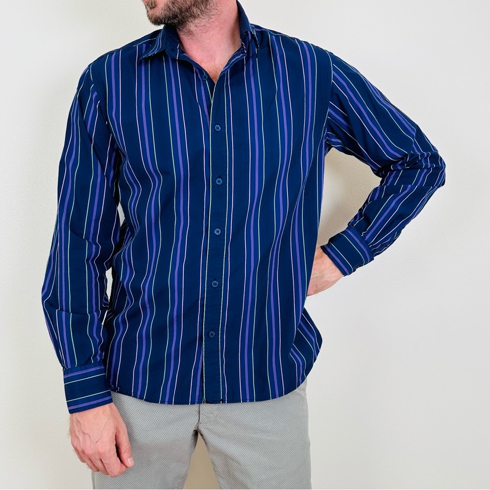 Ted Baker London Button Down Long Sleeve Shirt Mens Multicolor Stripe Cotton - Picture 2 of 9